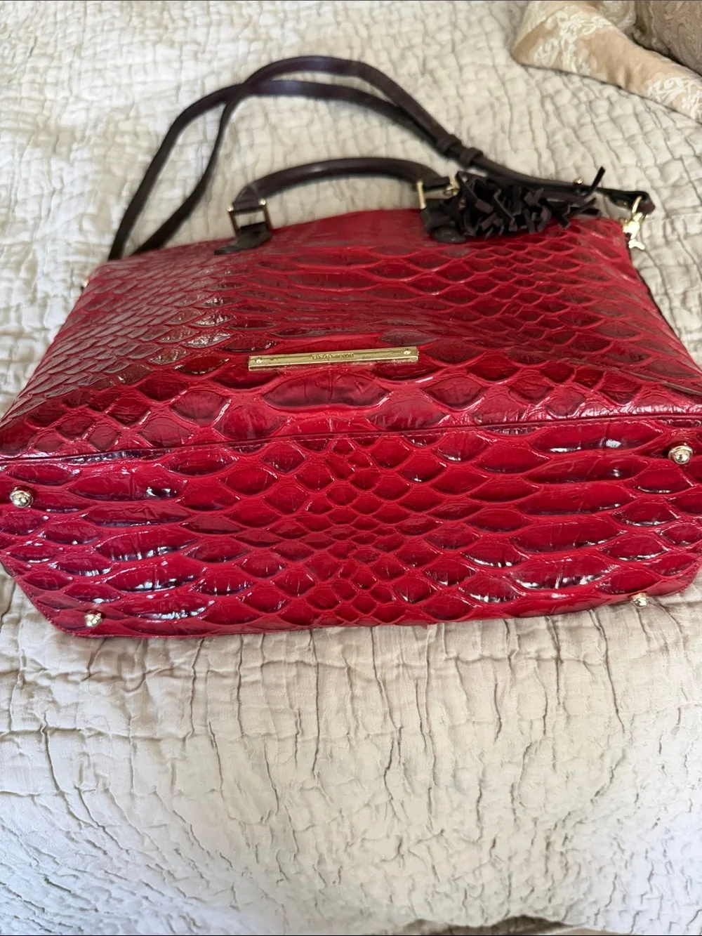 Brahmin bag large red and brown like new 16” by 11”